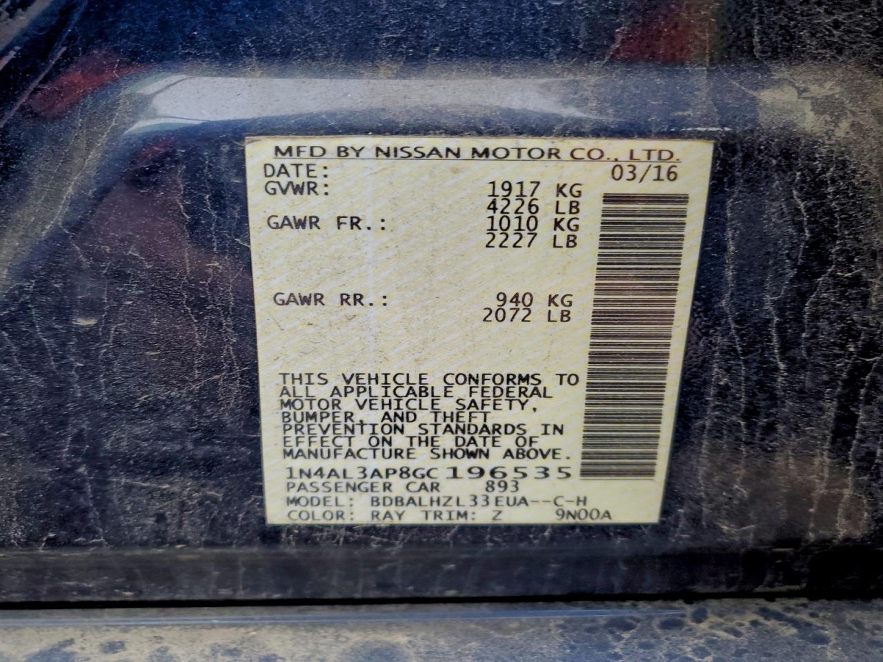 2016 NISSAN ALTIMA 2.5 photo 12