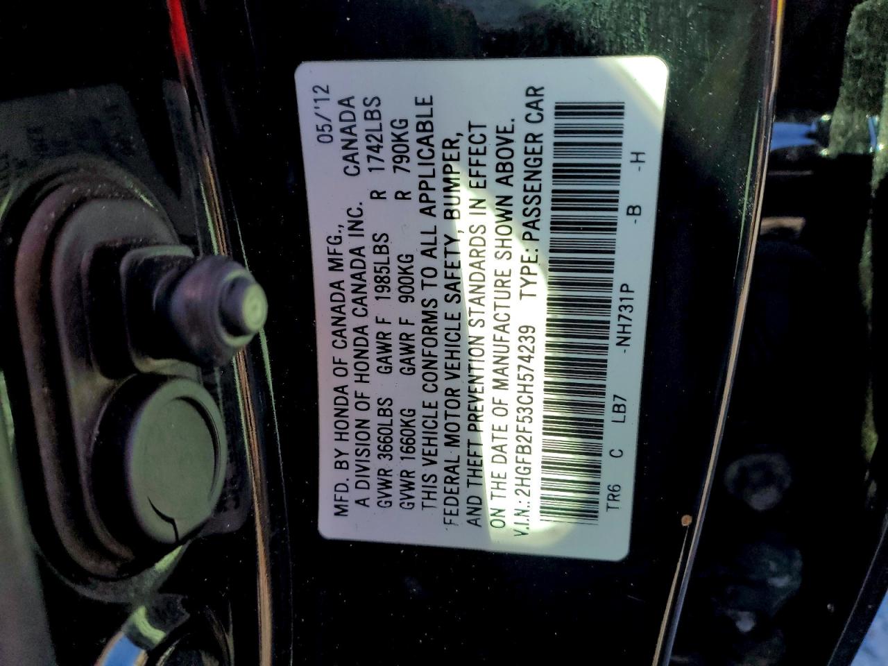 2012 HONDA CIVIC LX photo 12