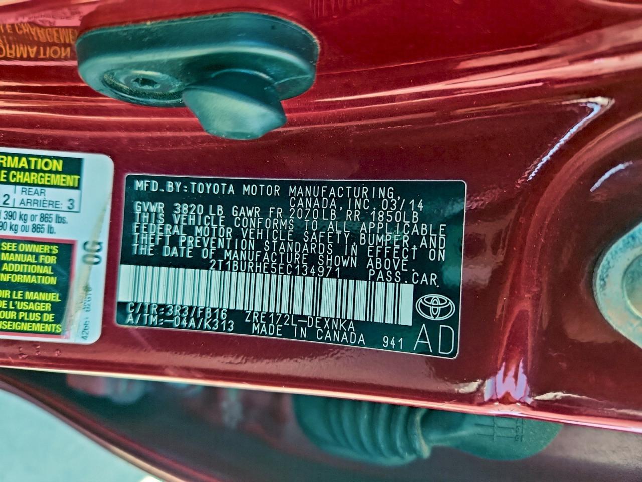2014 TOYOTA COROLLA L photo 12