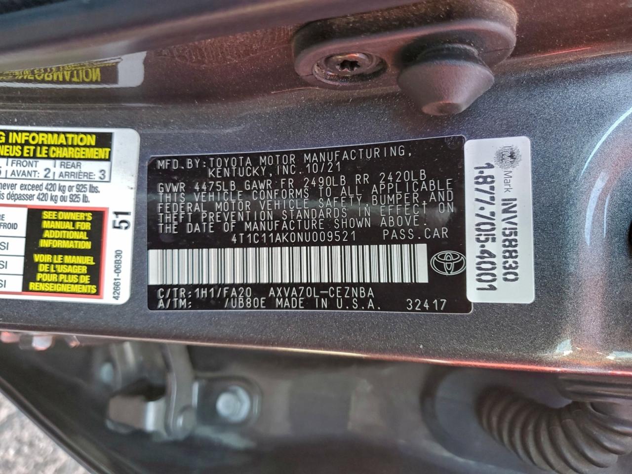 2022 TOYOTA CAMRY LE photo 12