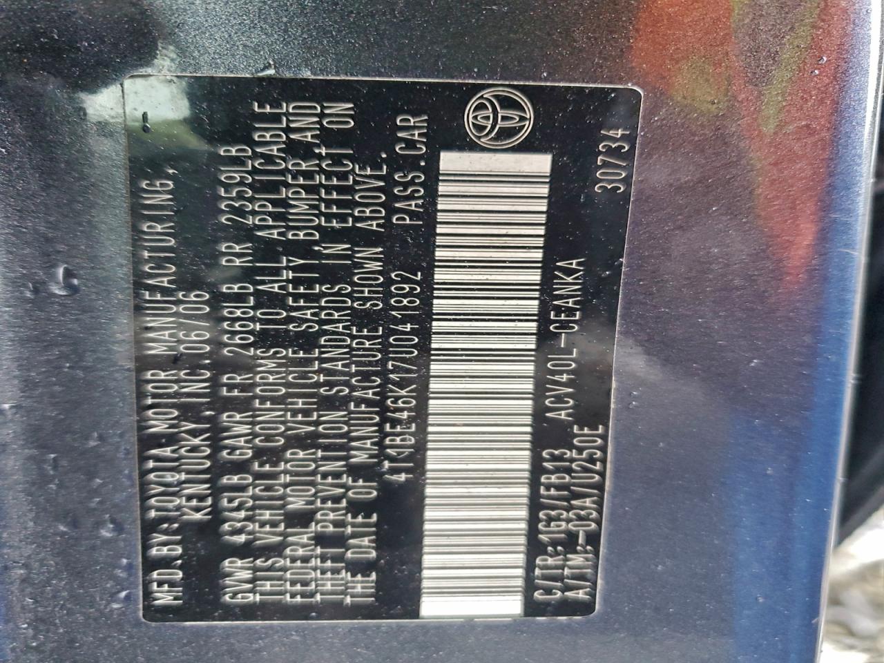2007 TOYOTA CAMRY CE photo 12
