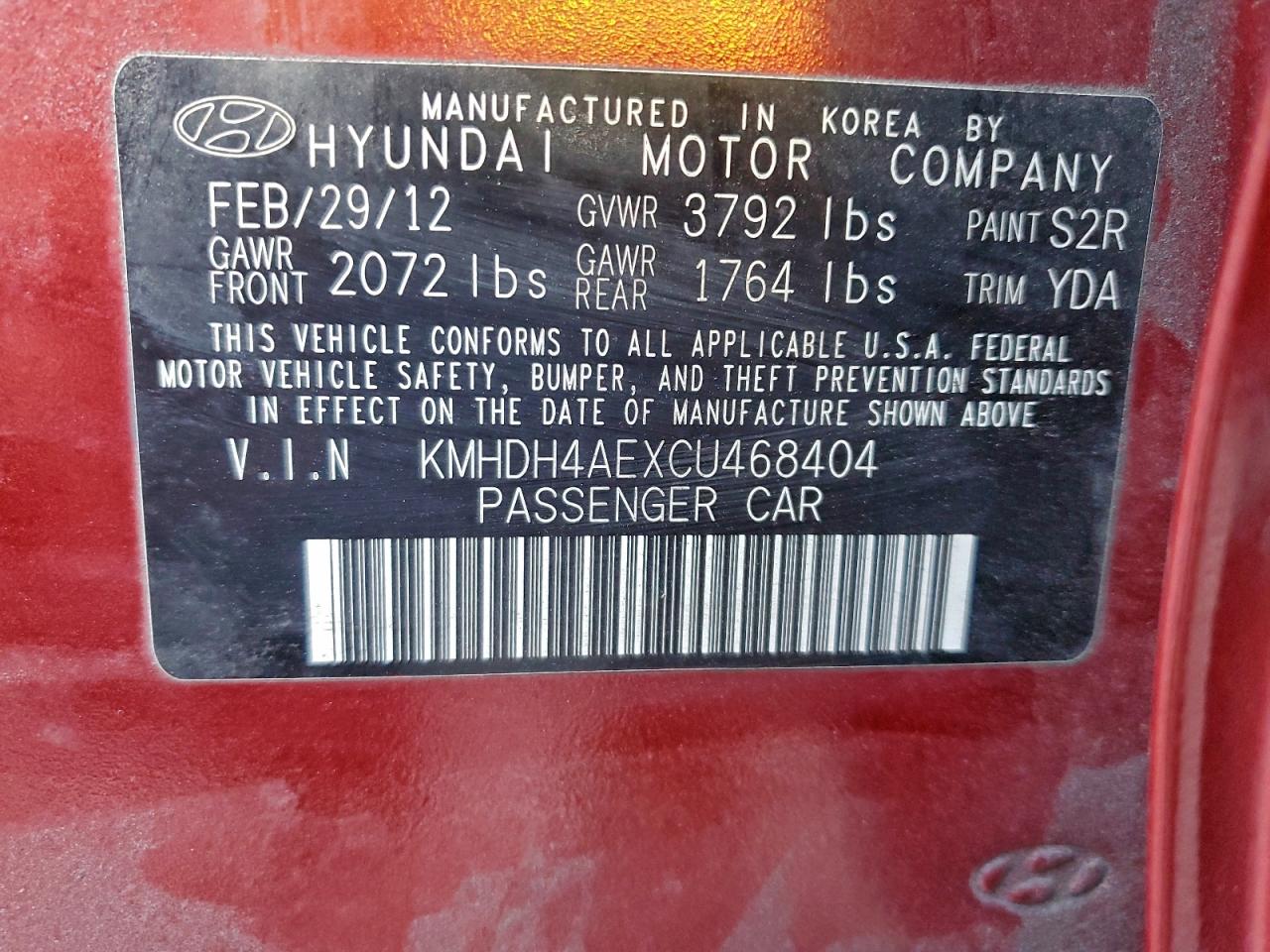 2012 HYUNDAI ELANTRA GLS photo 13