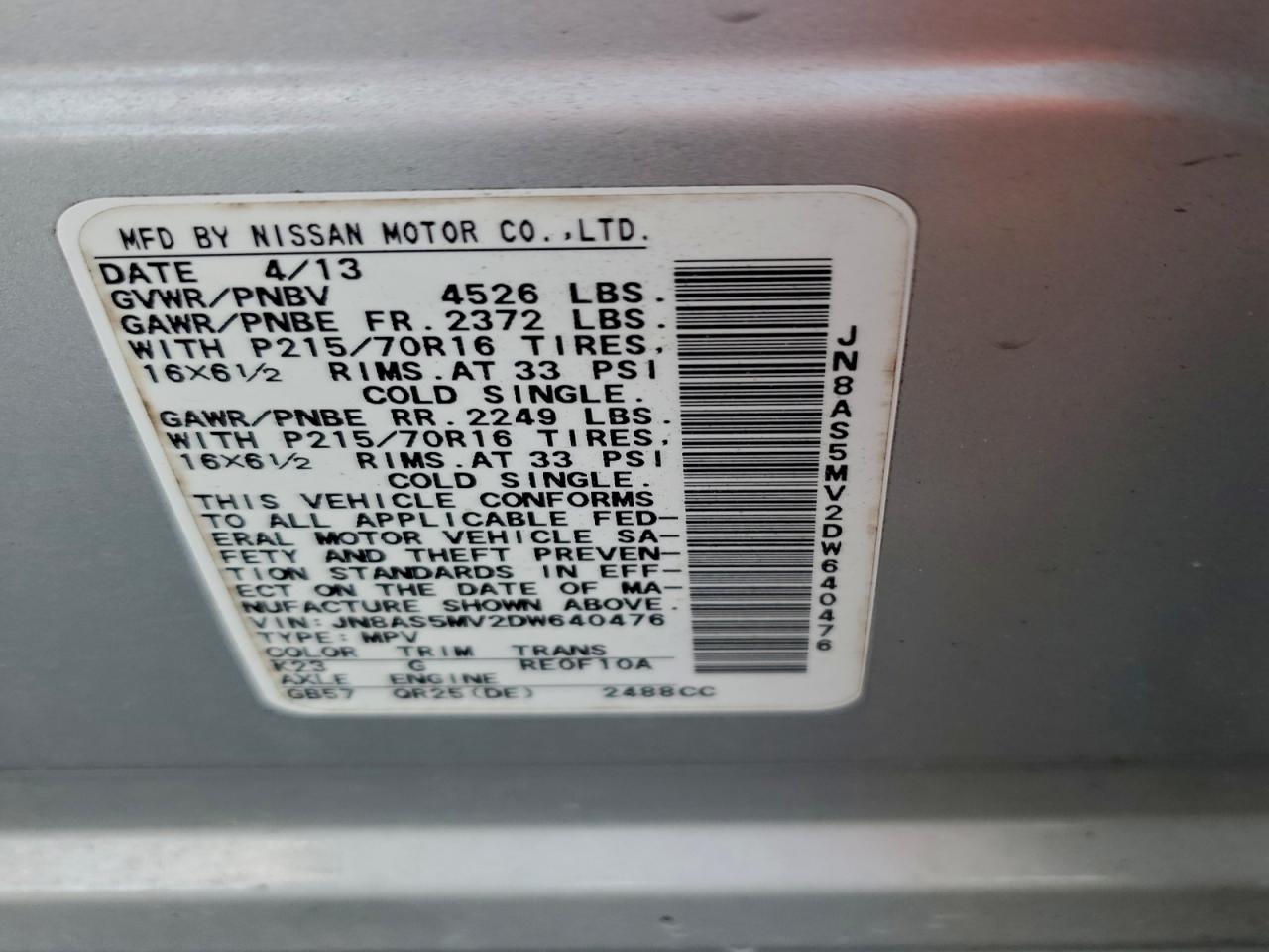 2013 NISSAN ROGUE S photo 14