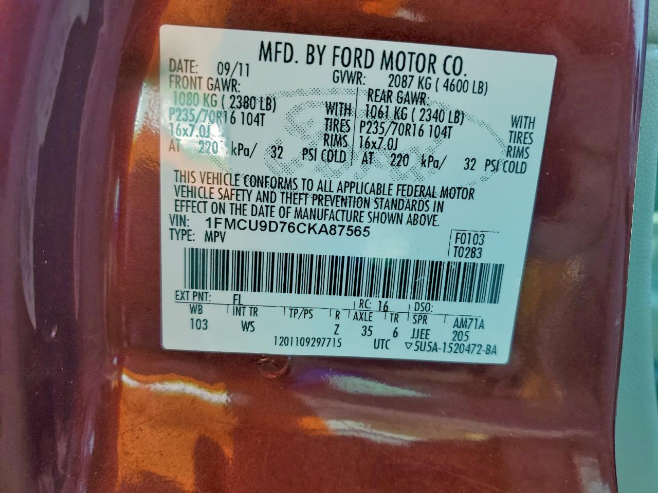 2012 FORD ESCAPE XLT photo 12