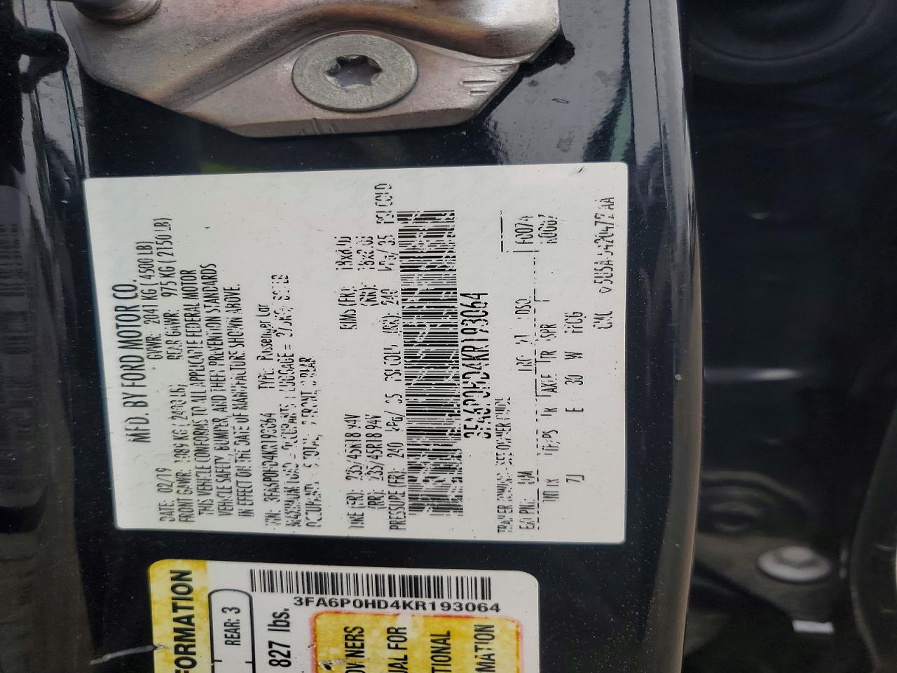 2019 FORD FUSION SE photo 12