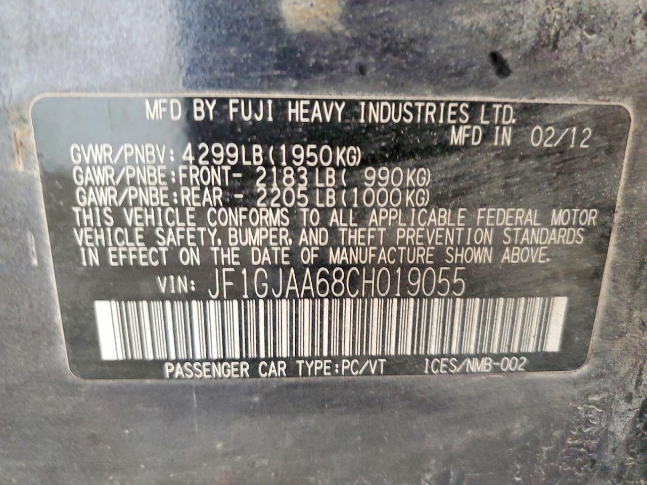2012 SUBARU IMPREZA photo 12