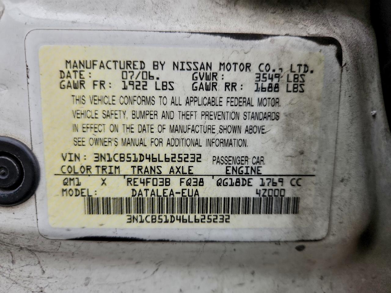 2006 NISSAN SENTRA 1.8 photo 12