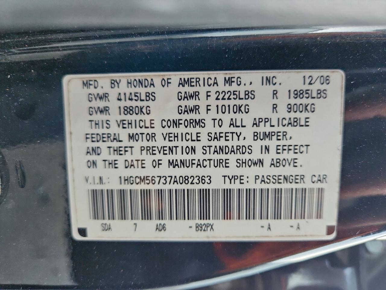 2007 HONDA ACCORD EX photo 13