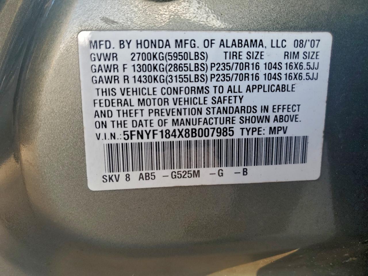 2008 HONDA PILOT photo 25