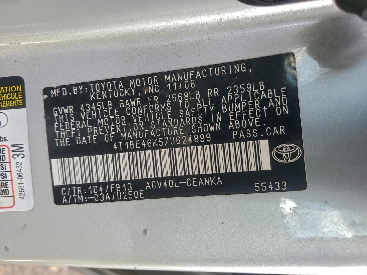 2007 TOYOTA CAMRY CE photo 12