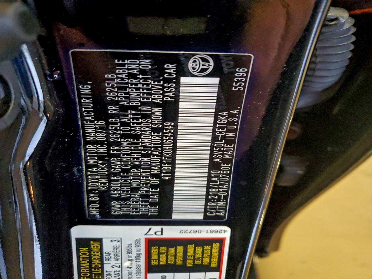 2017 TOYOTA CAMRY LE photo 13