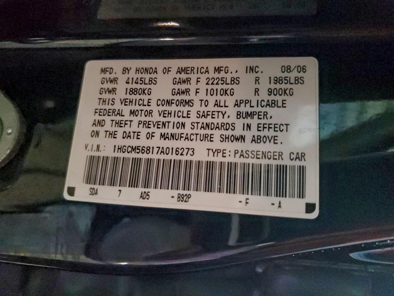 2007 HONDA ACCORD EX photo 12