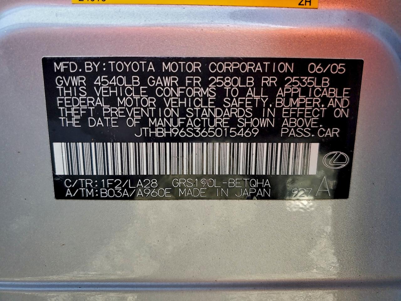 2006 LEXUS GS 300 photo 12