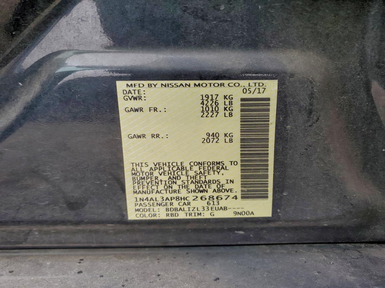 2017 NISSAN ALTIMA 2.5 photo 12