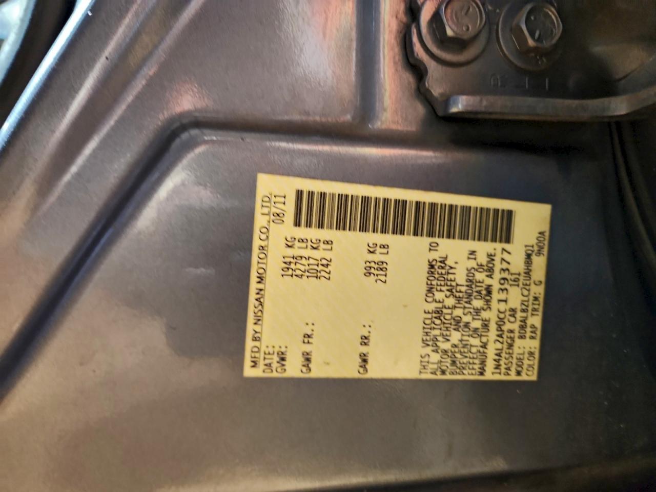 2012 NISSAN ALTIMA BASE photo 12