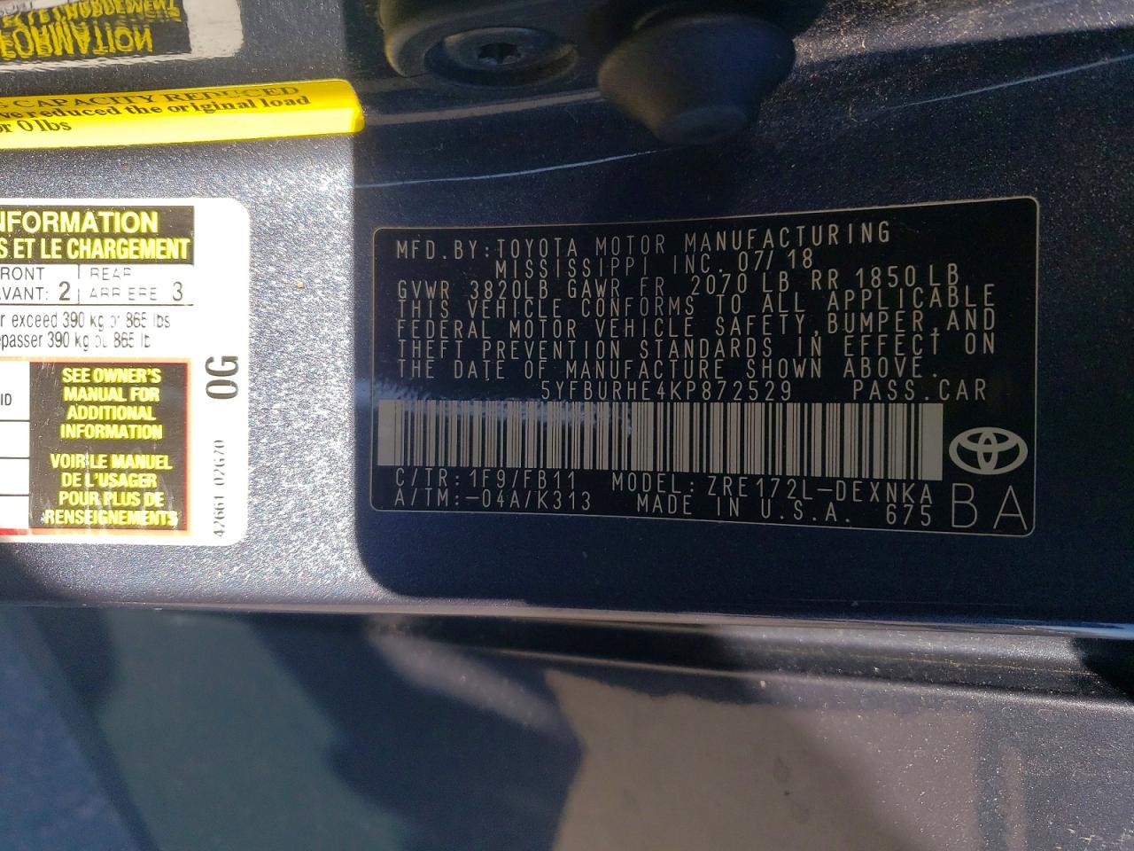 2019 TOYOTA COROLLA L photo 23