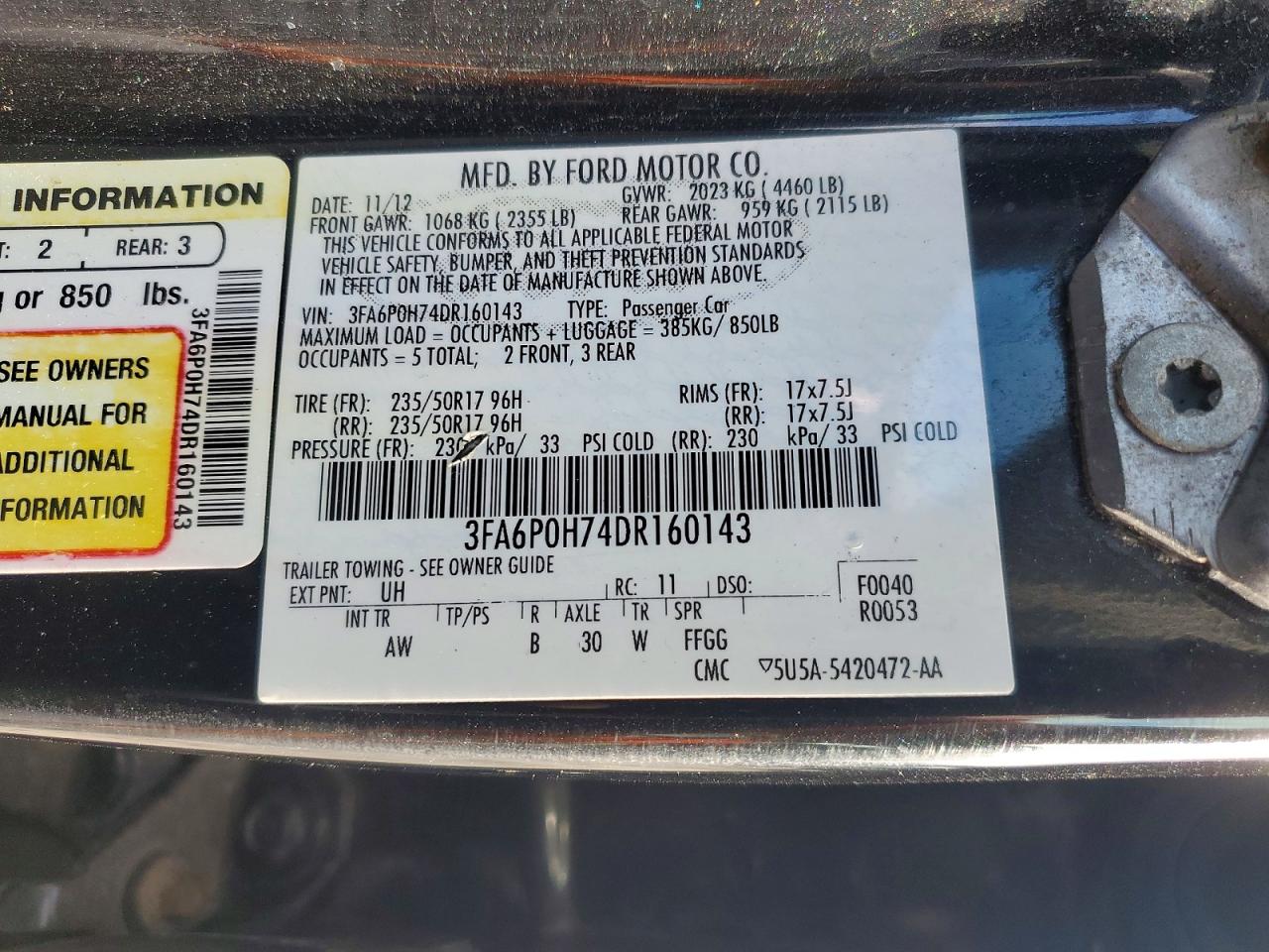 2013 FORD FUSION SE photo 12