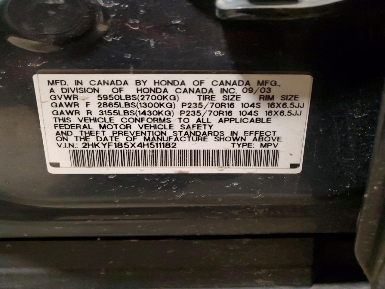 2004 HONDA PILOT EXL photo 13
