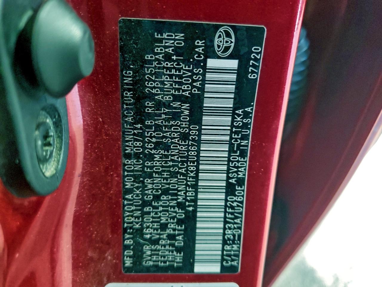 2014 TOYOTA CAMRY L photo 13