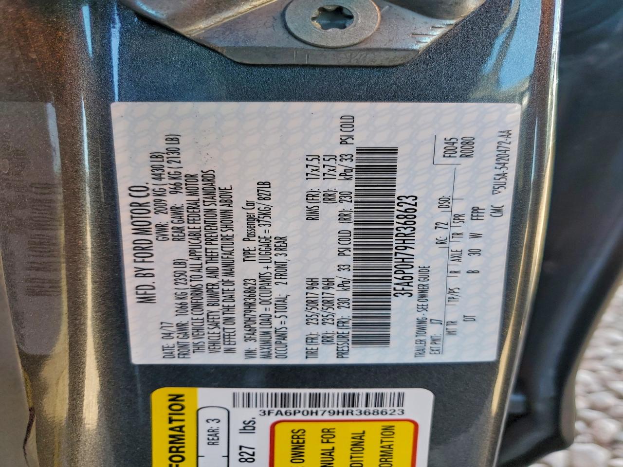 2017 FORD FUSION SE photo 13