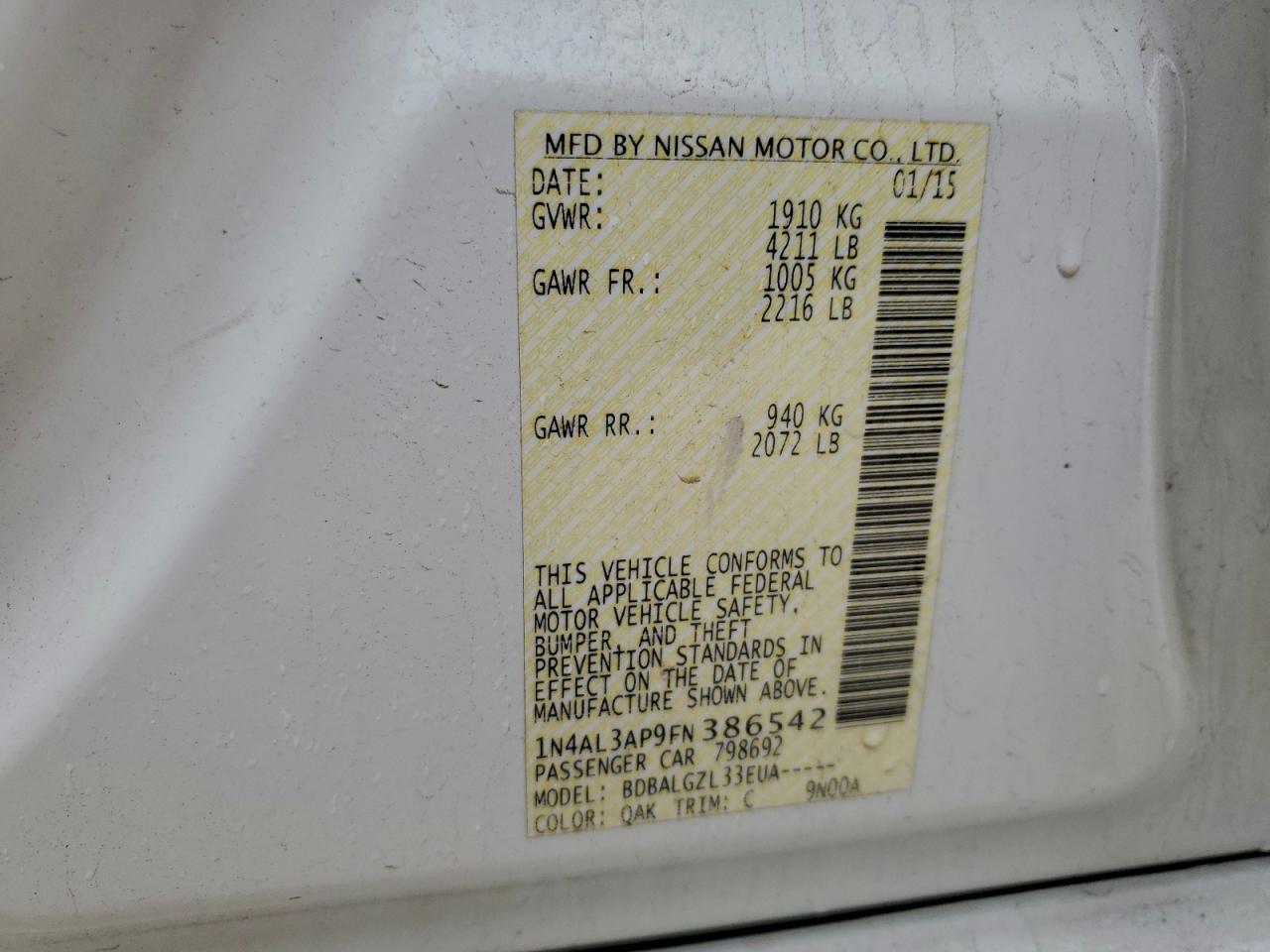 2015 NISSAN ALTIMA 2.5 photo 12