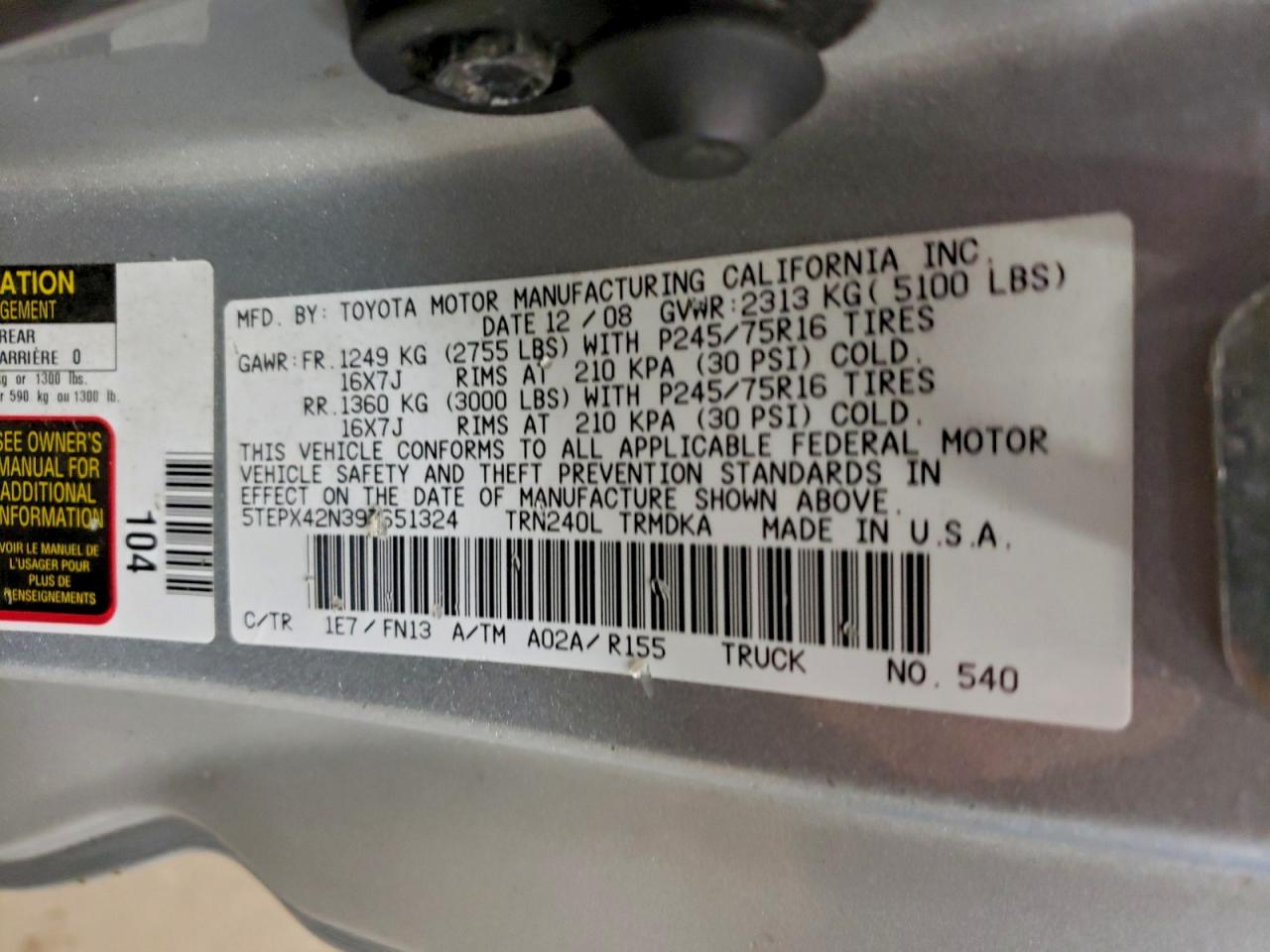 2009 TOYOTA TACOMA photo 12