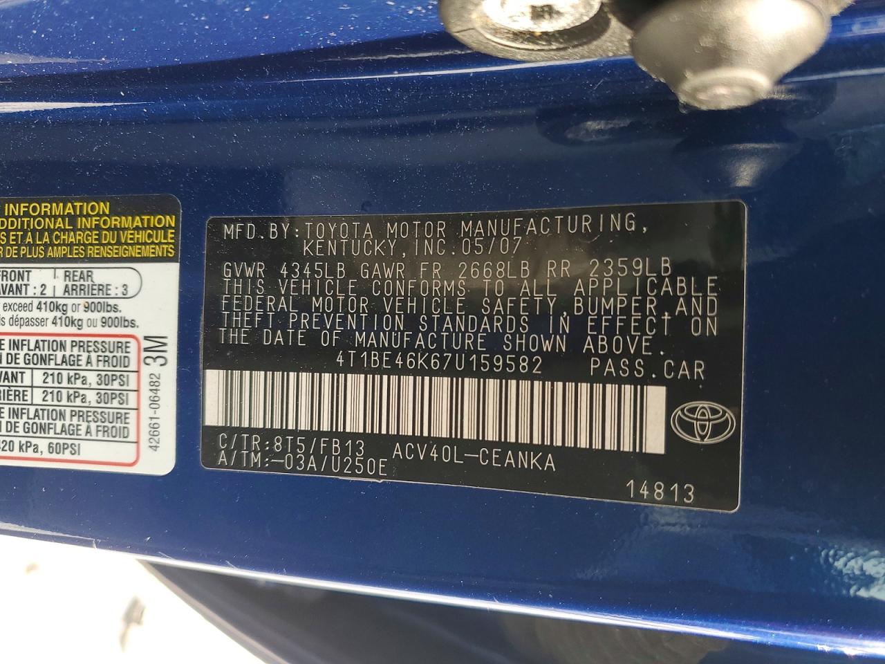 2007 TOYOTA CAMRY CE photo 12
