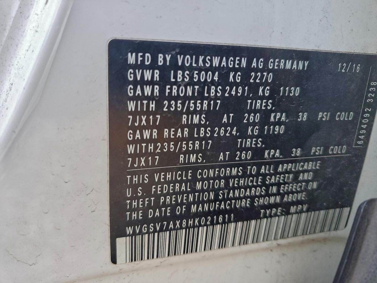 2017 VOLKSWAGEN TIGUAN WOLFSBURG photo 13