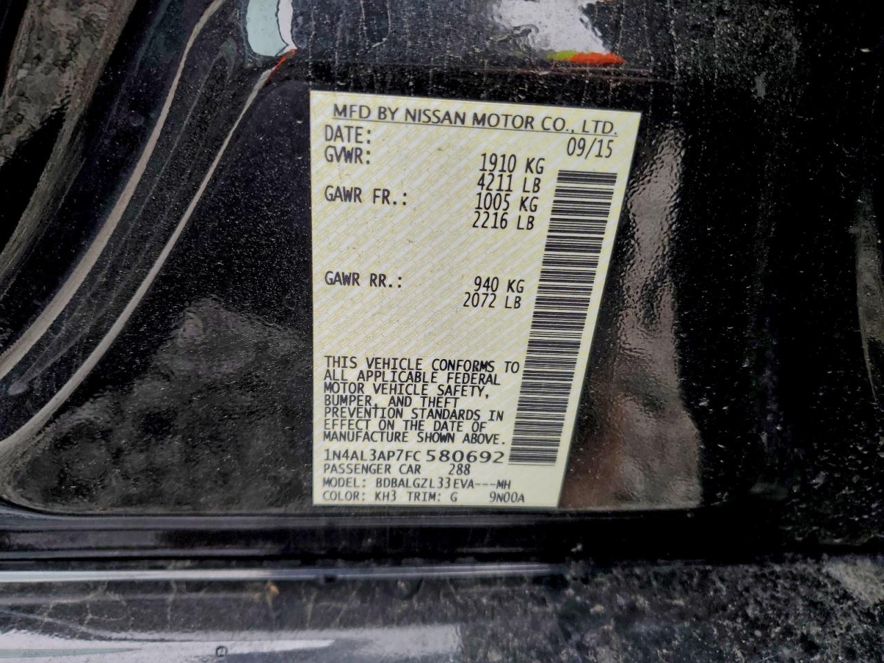 2015 NISSAN ALTIMA 2.5 photo 12