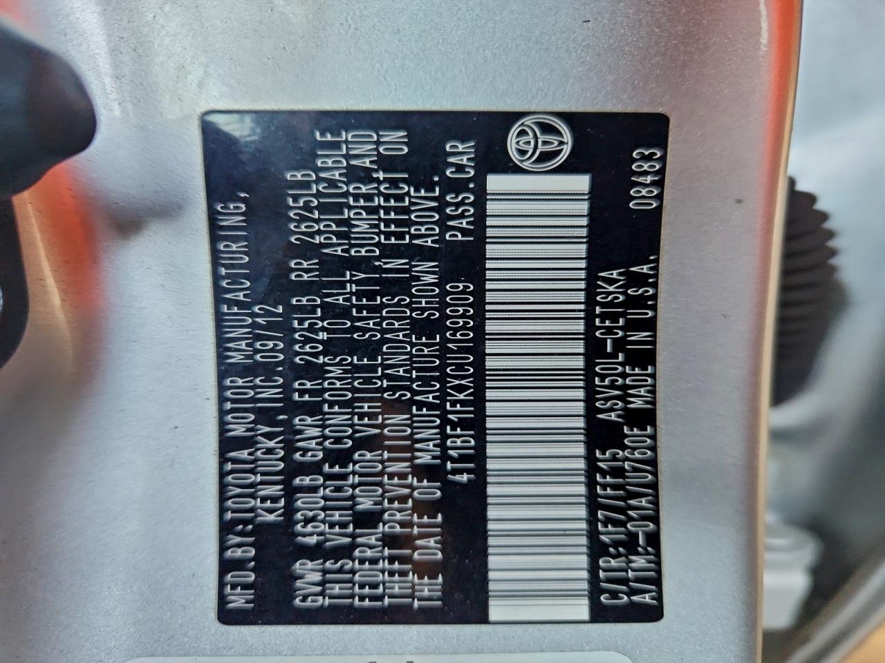 2012 TOYOTA CAMRY BASE photo 12