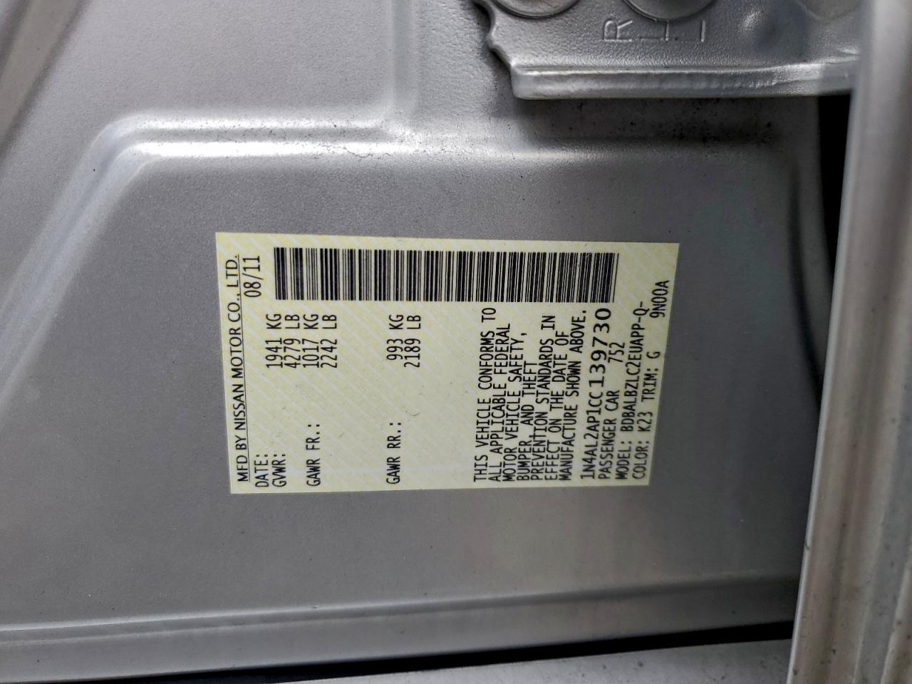 2012 NISSAN ALTIMA BASE photo 34