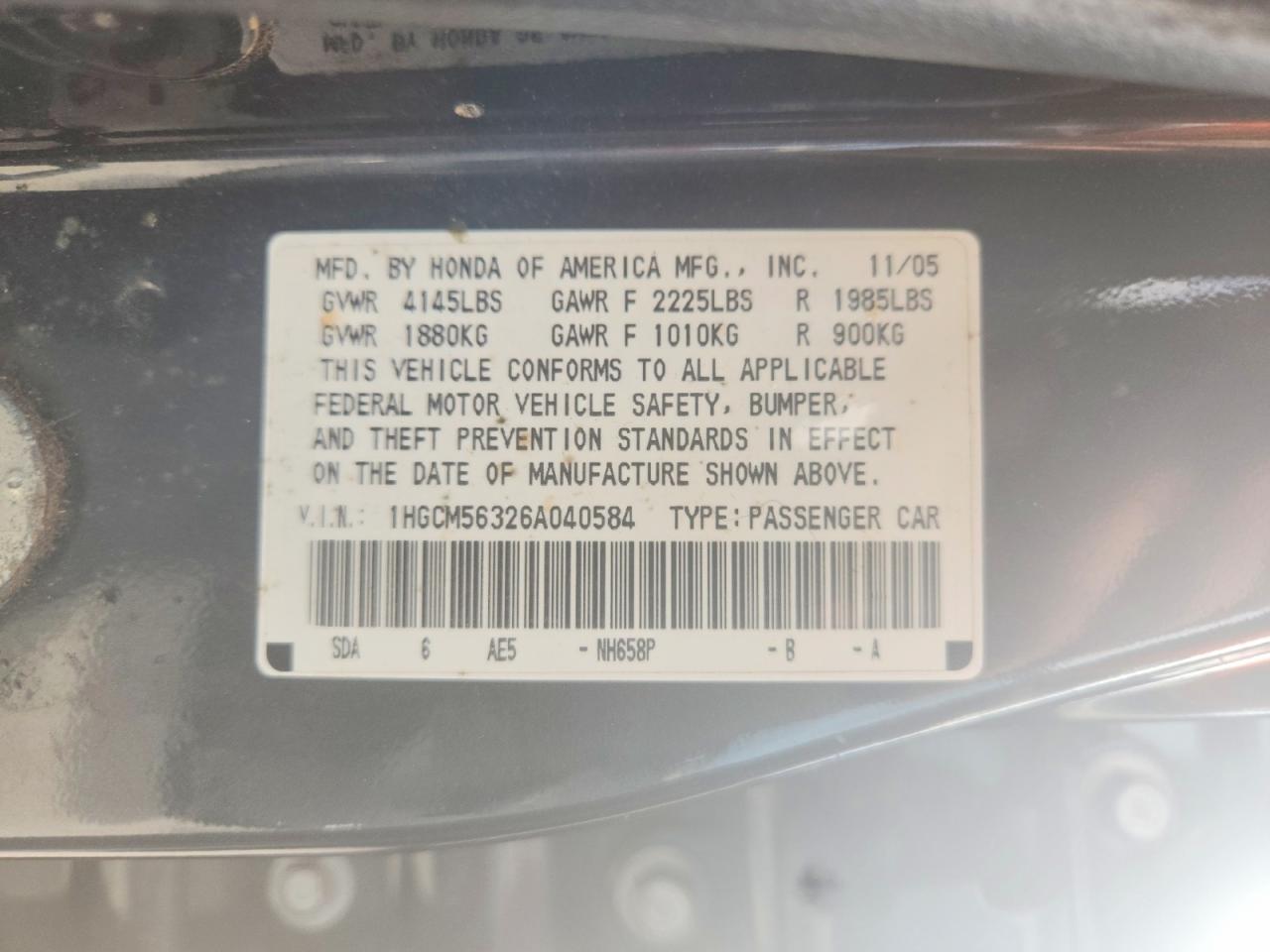 2006 HONDA ACCORD SE photo 12