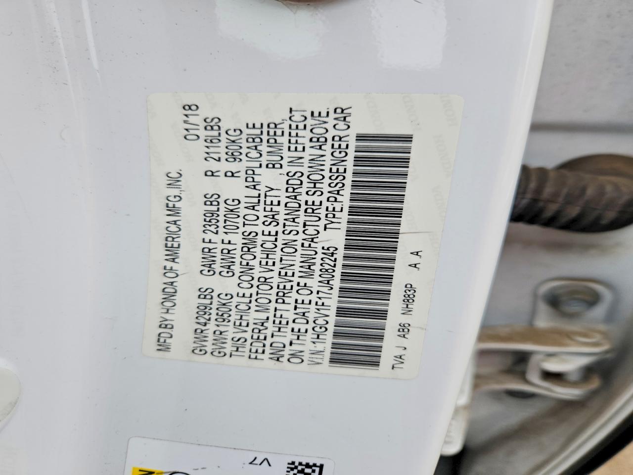 2018 HONDA ACCORD LX photo 37