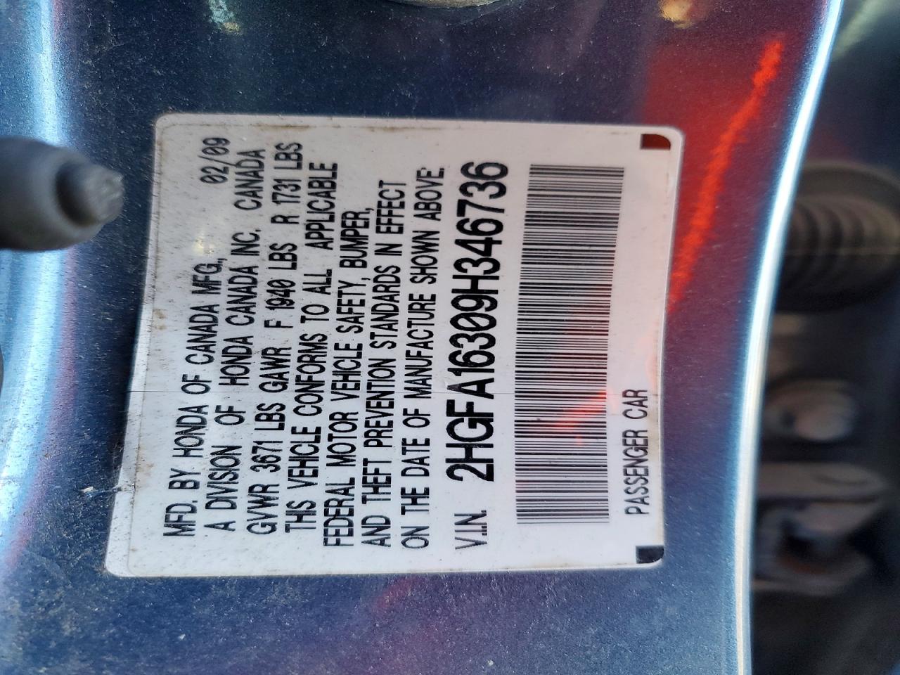 2009 HONDA CIVIC VP photo 12