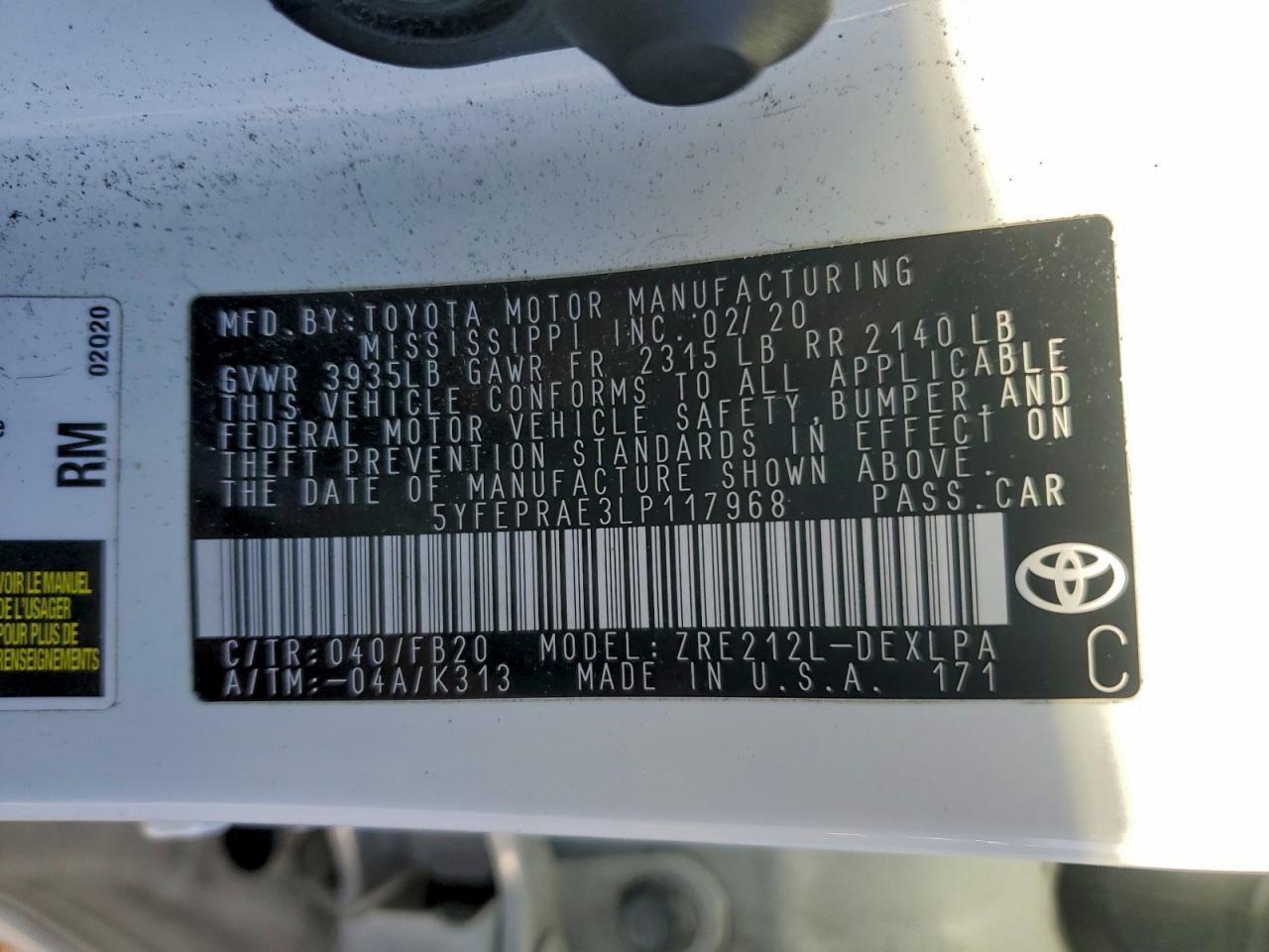2020 TOYOTA COROLLA LE photo 12