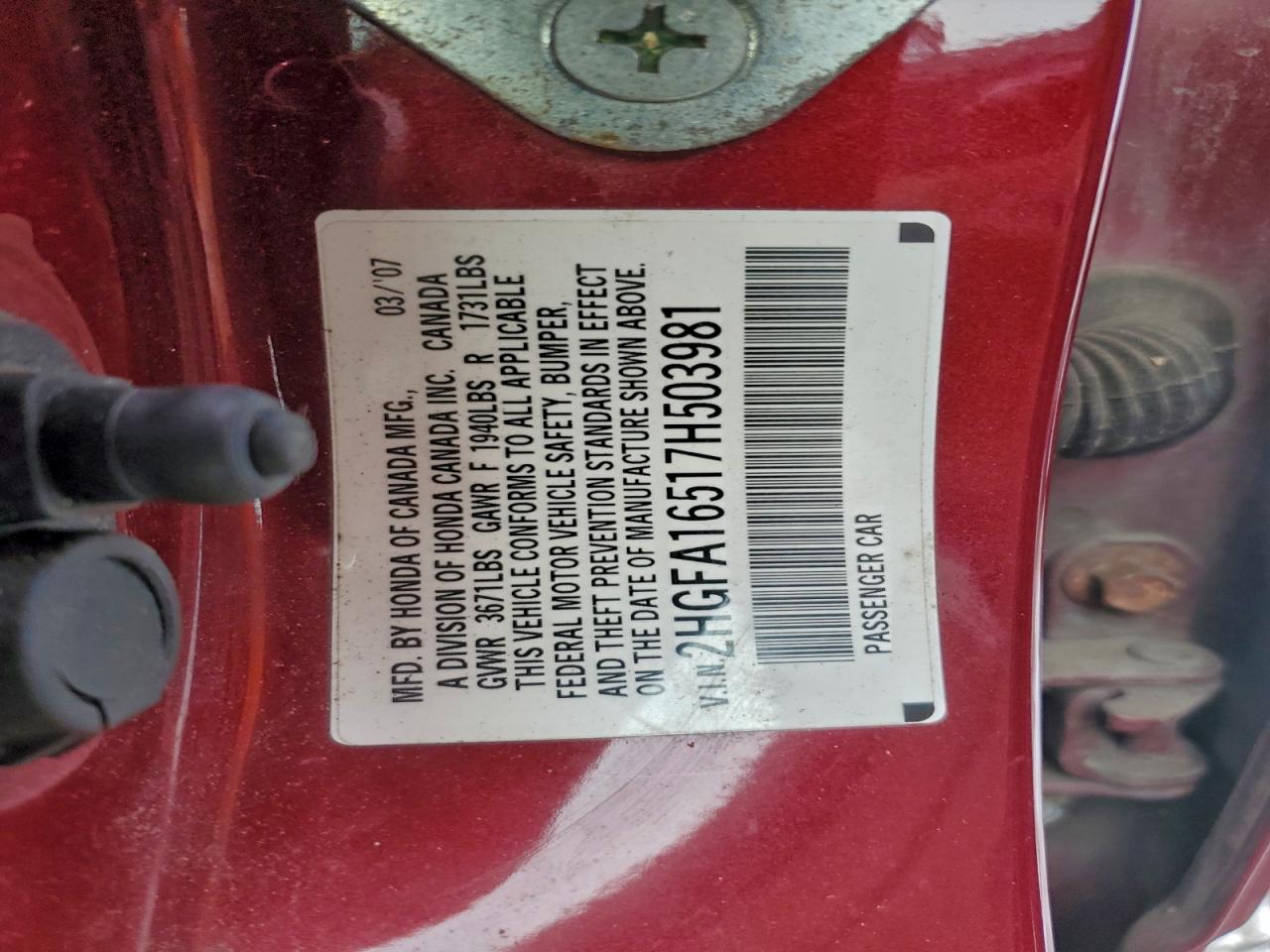 2007 HONDA CIVIC LX photo 12