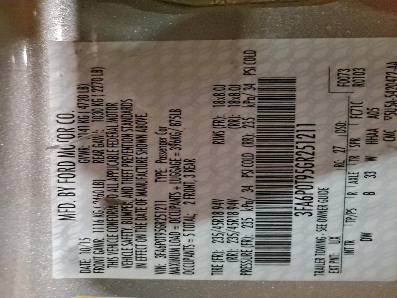 2016 FORD FUSION SE photo 12