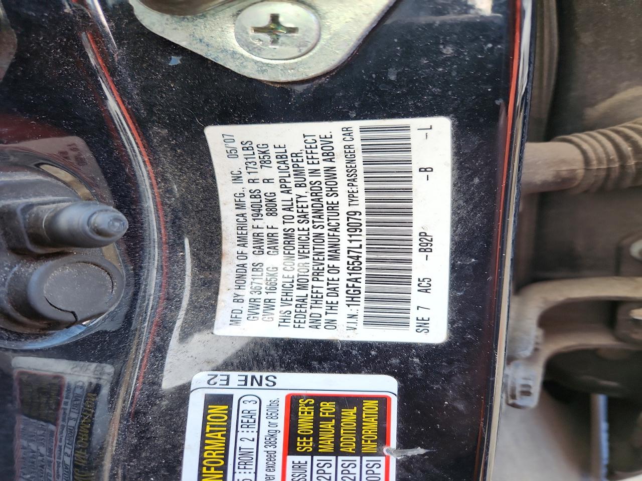 2007 HONDA CIVIC LX photo 12