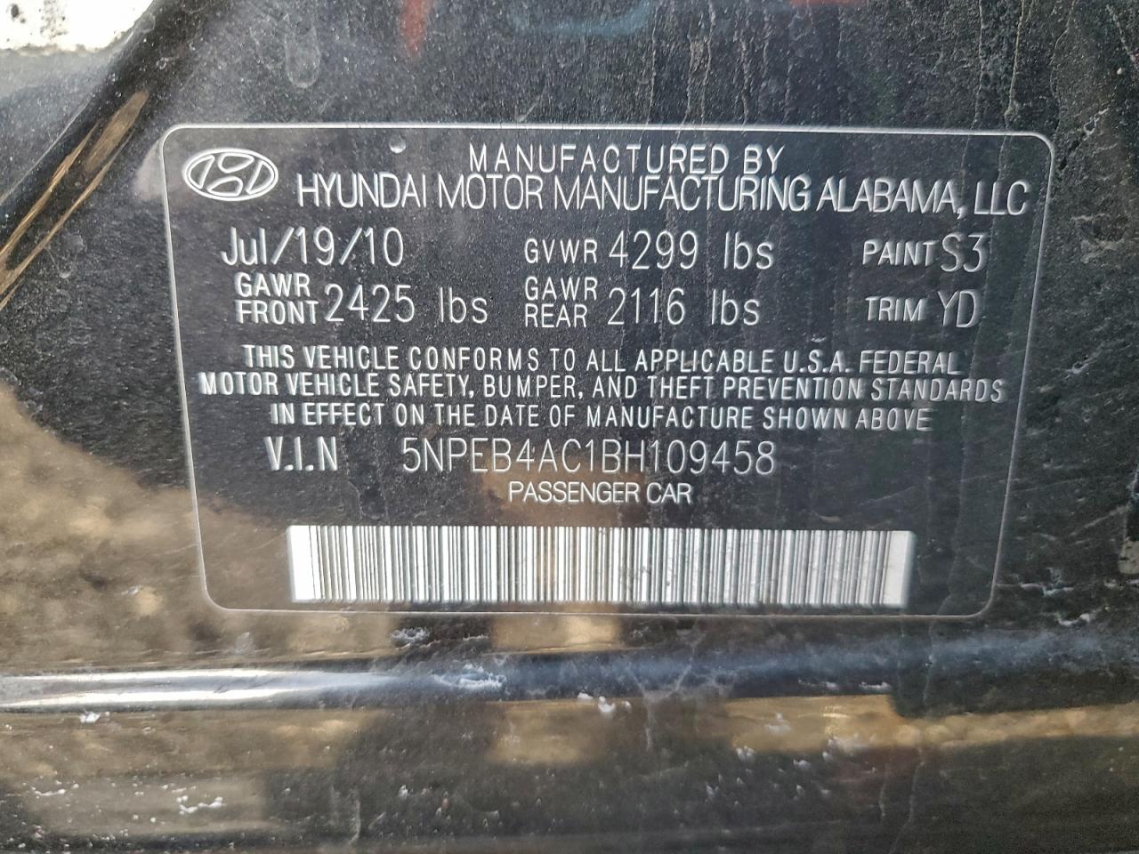 2011 HYUNDAI SONATA GLS photo 23