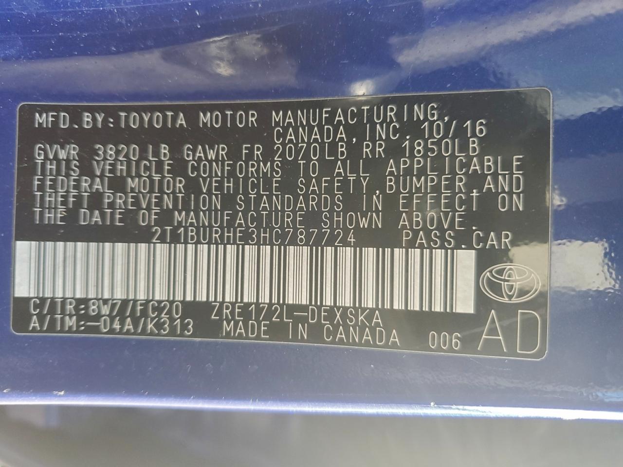 2017 TOYOTA COROLLA L photo 12