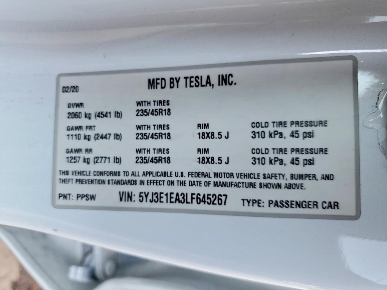 2020 TESLA MODEL 3 photo 13