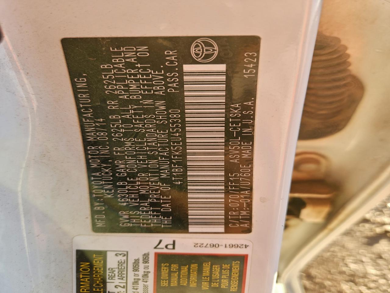 2014 TOYOTA CAMRY L photo 12
