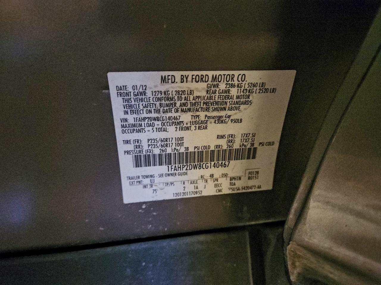 2012 FORD TAURUS SE photo 12
