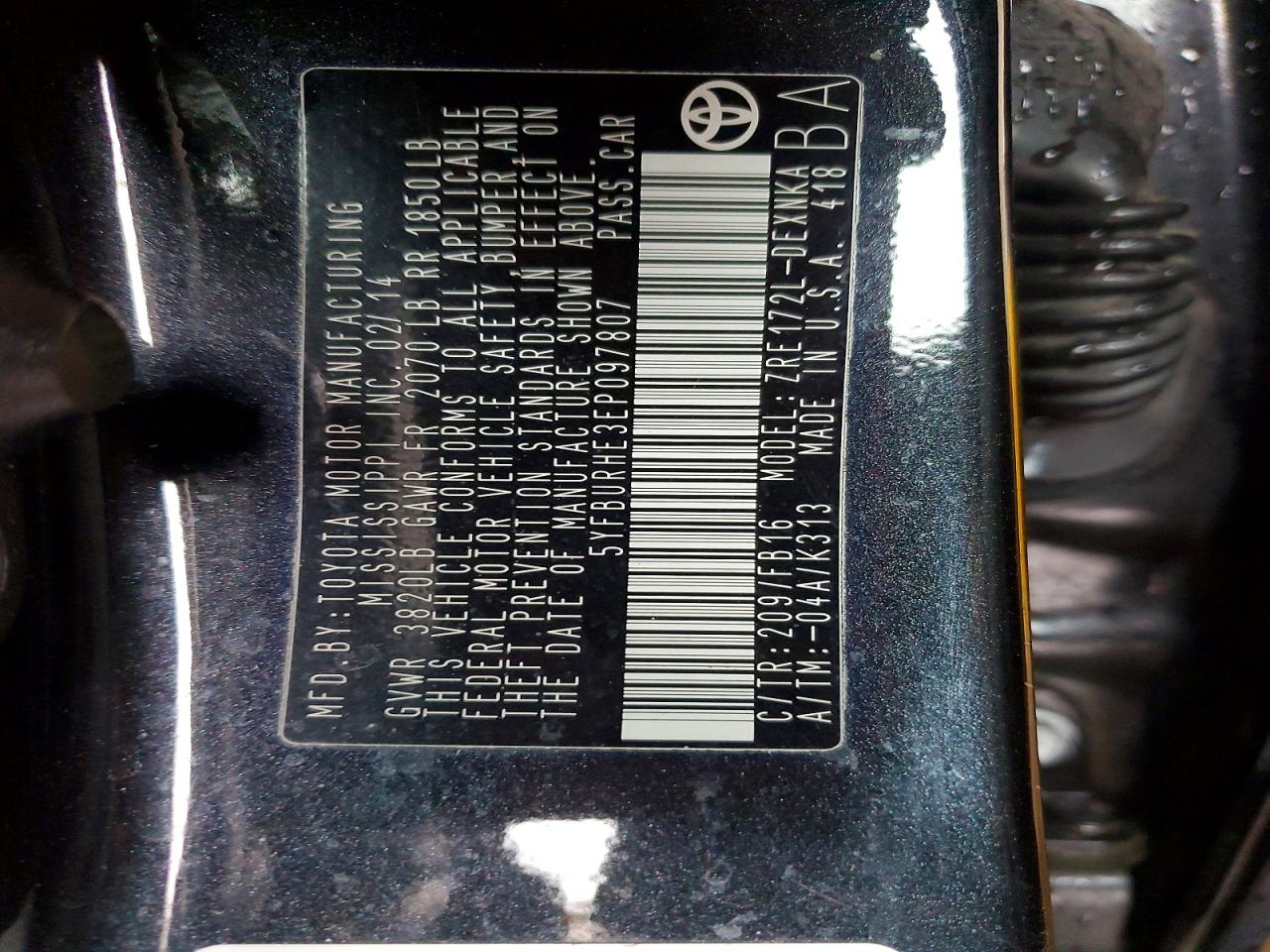 2014 TOYOTA COROLLA L photo 12