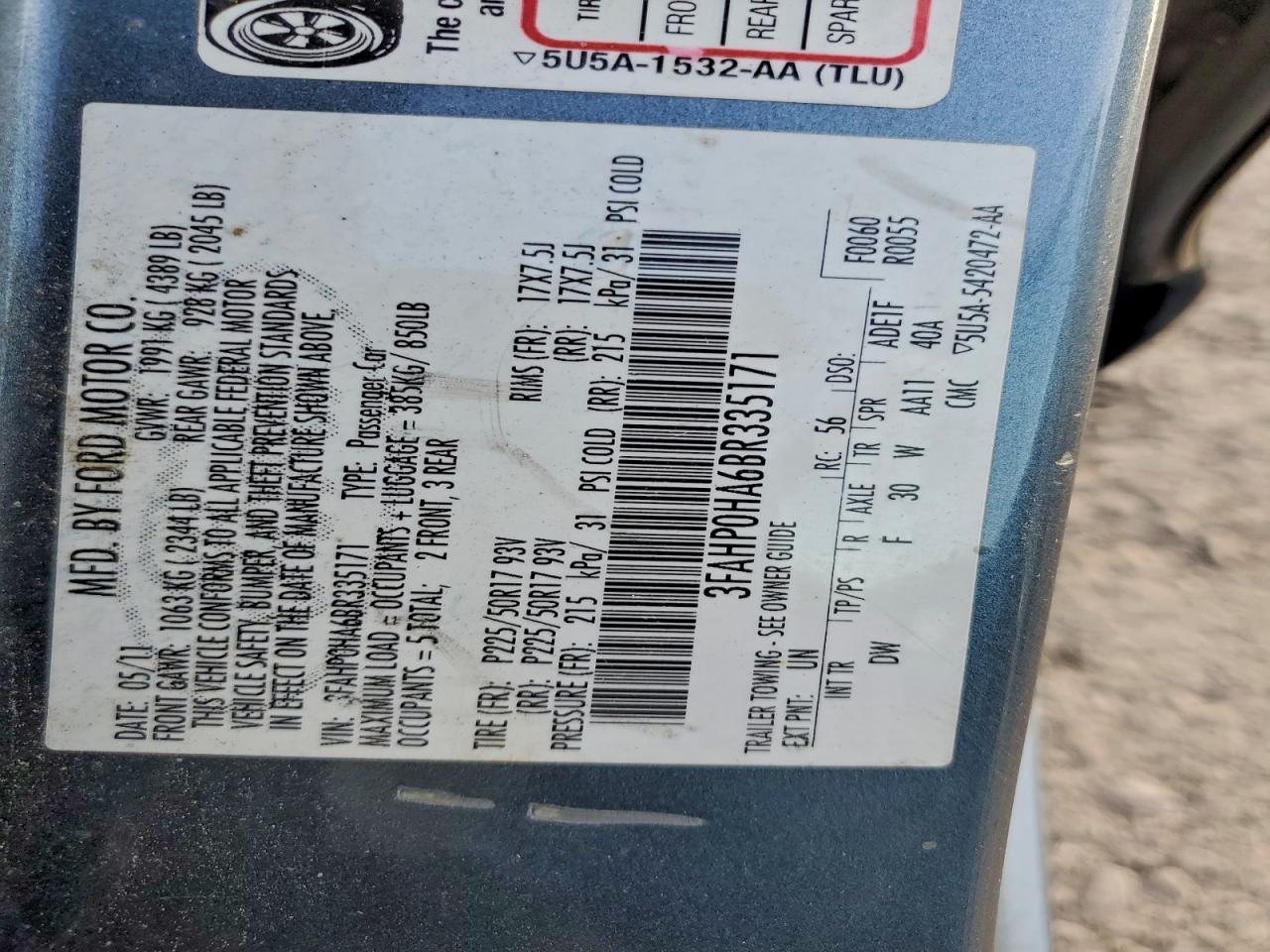 2011 FORD FUSION SE photo 12
