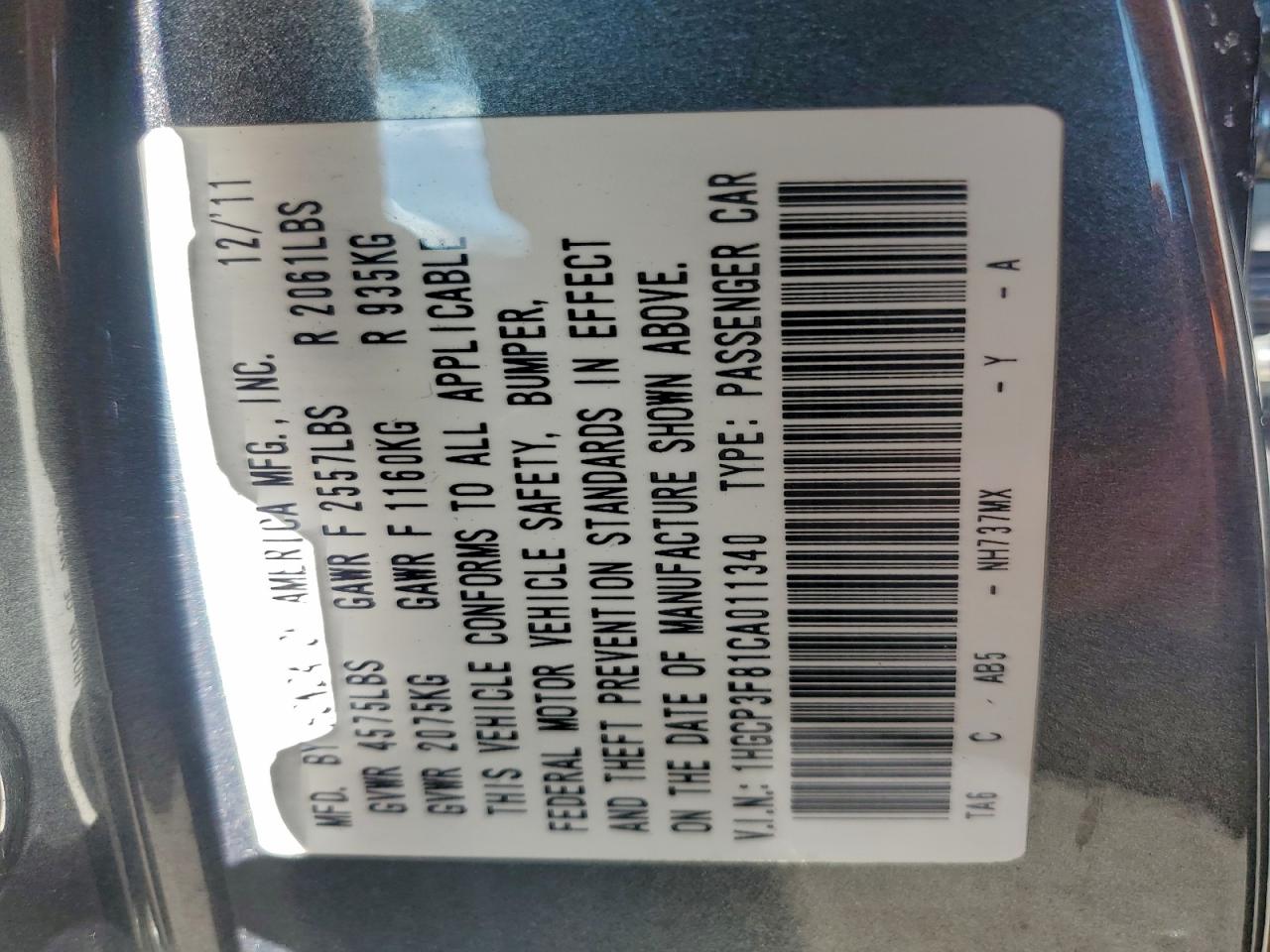 2012 HONDA ACCORD EXL photo 23