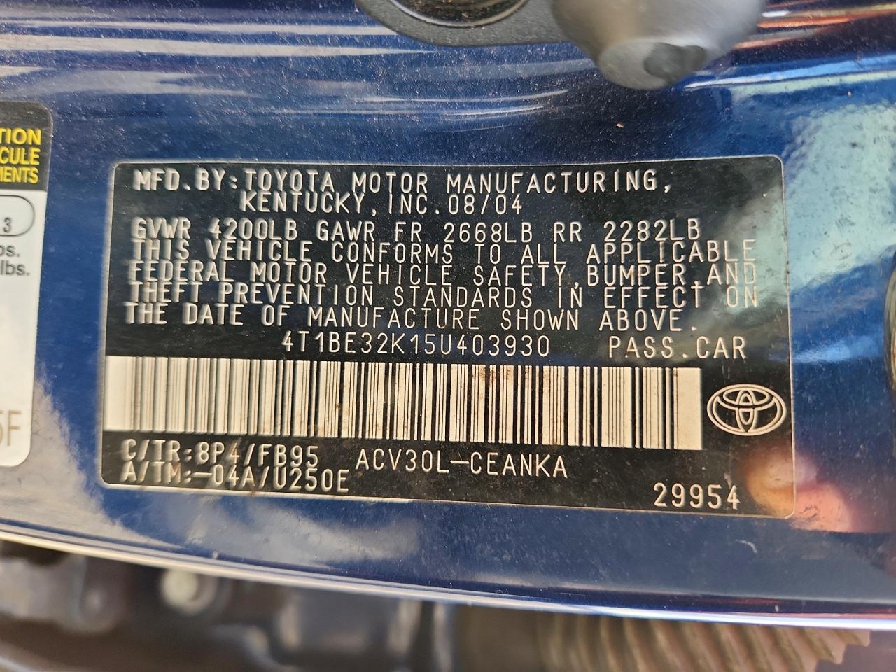 2005 TOYOTA CAMRY LE photo 12