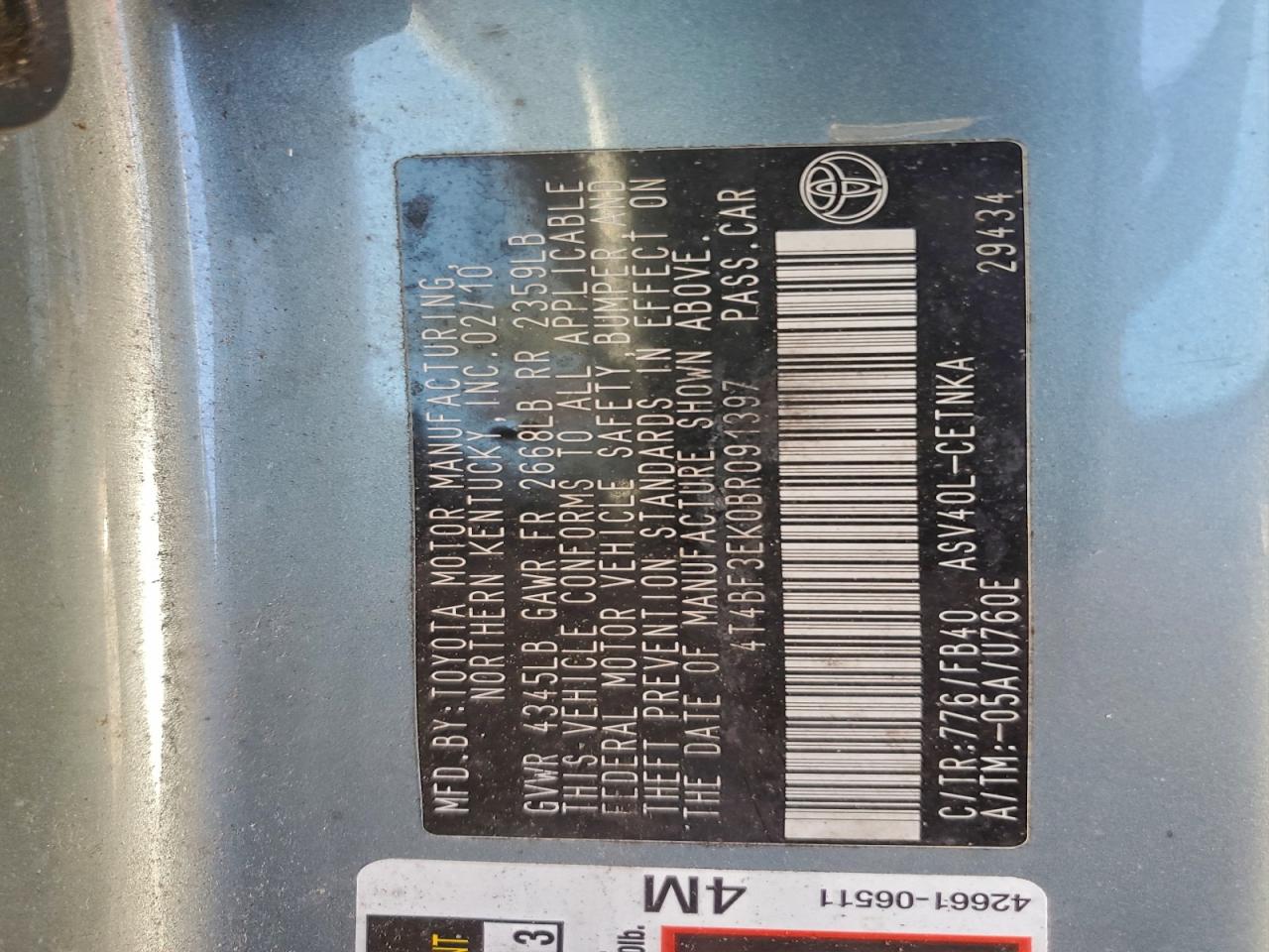 2011 TOYOTA CAMRY BASE photo 12