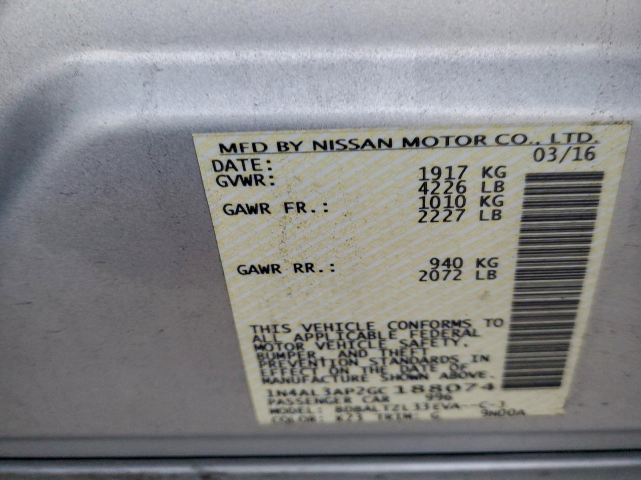 2016 NISSAN ALTIMA 2.5 photo 12