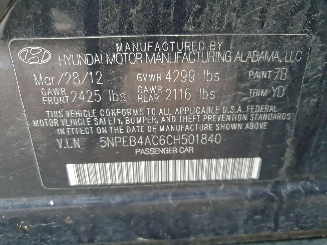 2012 HYUNDAI SONATA GLS photo 12